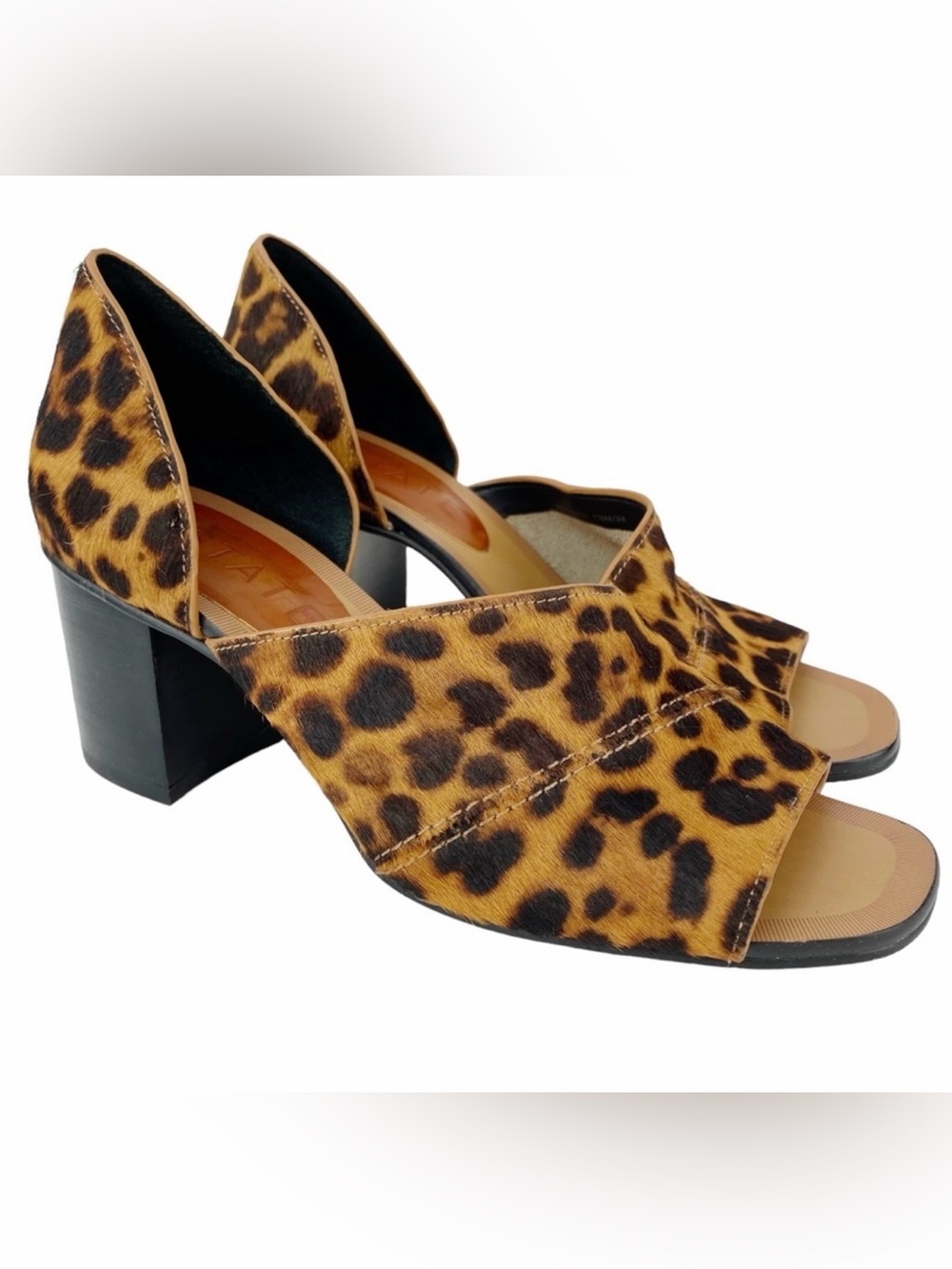 1. State Gretta Heels Leopard Cow Hair Fur Chunky Heel Shoes Brown Size 7.5
